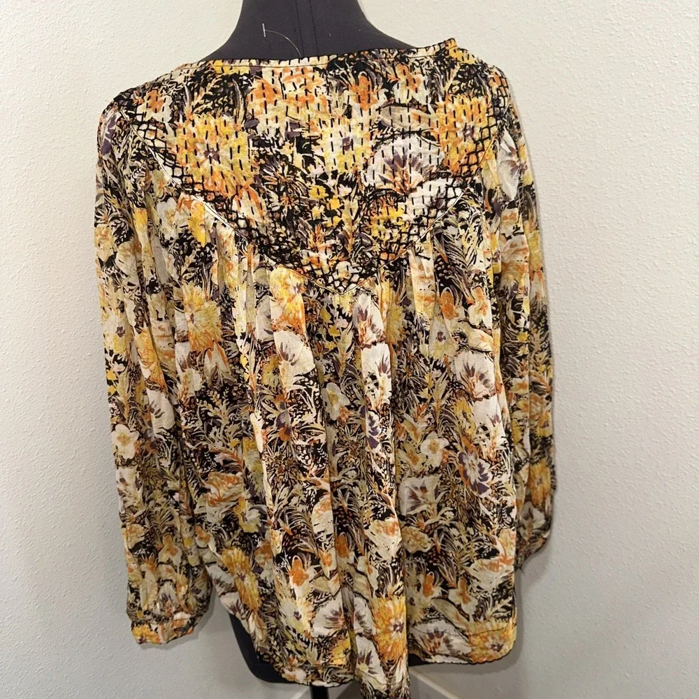 Free‎ People NWT Cool Meadow Top Buttondown Print Ruched Scoop Neck Blouse XS